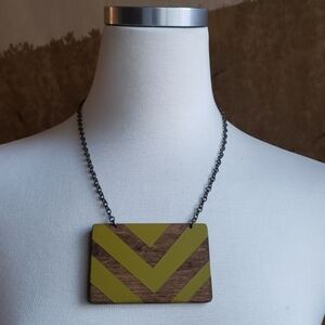 boho | handmade wooden olive green chevron statement necklace